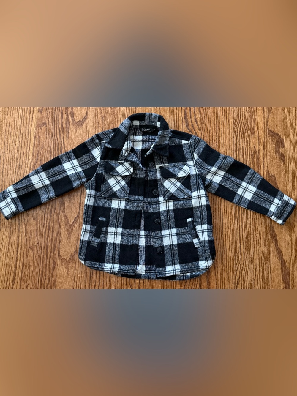 Member's Mark Boy’s Plaid Shacket Jacket Lined Button Black/White/Gray XS